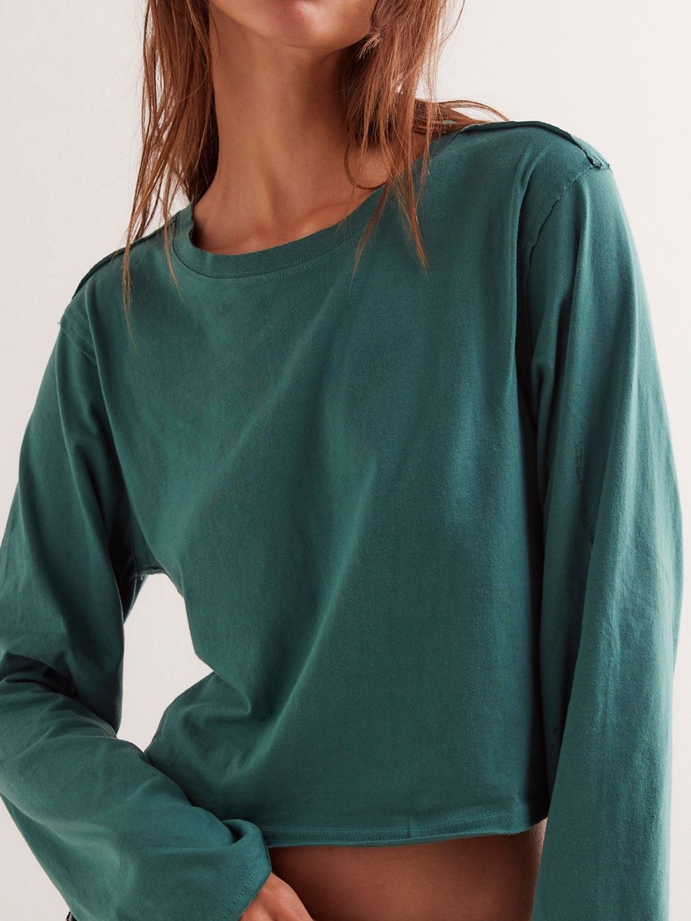 We The Free People The Perfect Long-Sleeve Tee Green Jaded - Size XS